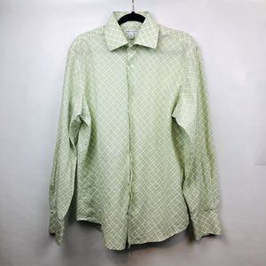 BANANA REPUBLIC Mens Long Sleeve Button Down Green White Plaid Shirt-LG 16-161/2